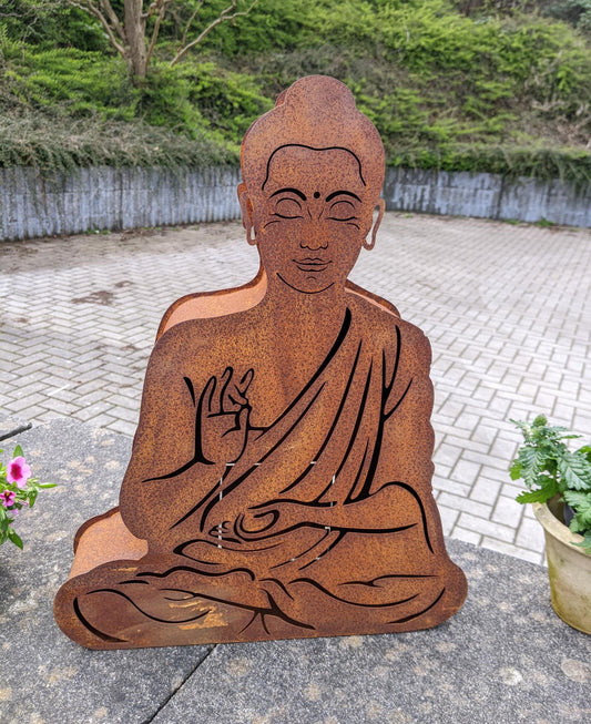 NEU !! 3 D Buddha ca. 50 cm hoch aus Metall in Edelrost Beleuchtbar Dekoration Skulptur Figur Buddhismus Indien Religion