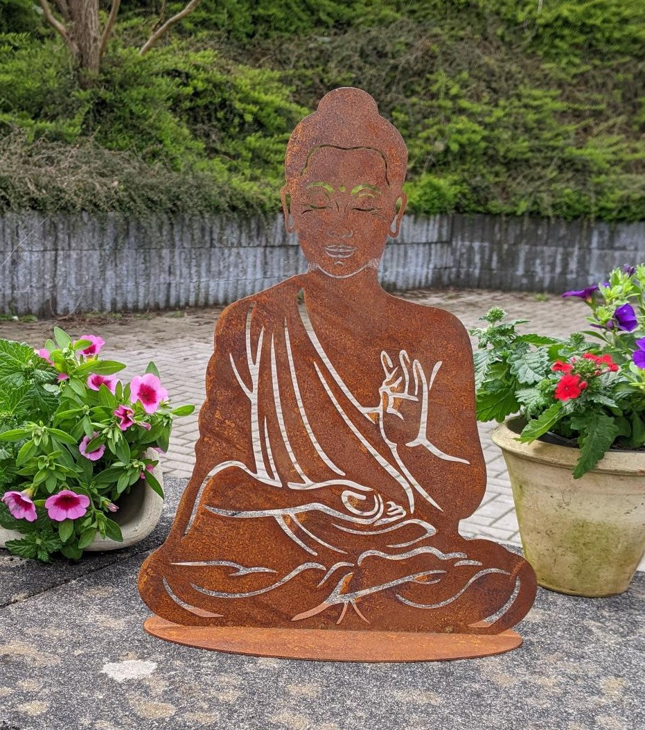 NEU !! Buddha ca. 35 cm hoch aus Metall in Edelrost Dekoration Skulptur Figur Buddhismus Indien Religion