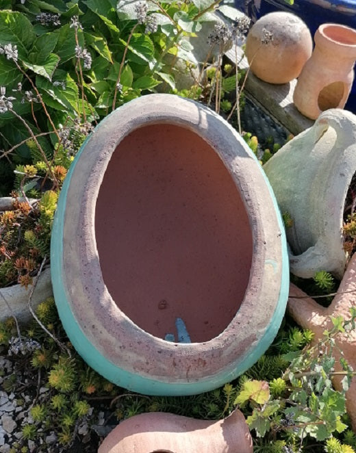 NEU !! Stein Ei Kugel oval aus frostfesten Steinzeug türkis ca. 32 x 24 cm  Dekoration