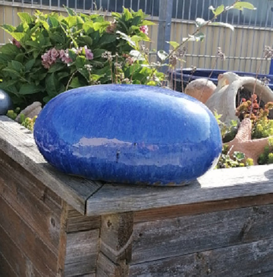 NEU !! Stein Ei Kugel oval aus frostfesten Steinzeug blau ca. 32 x 24 cm  Dekoration