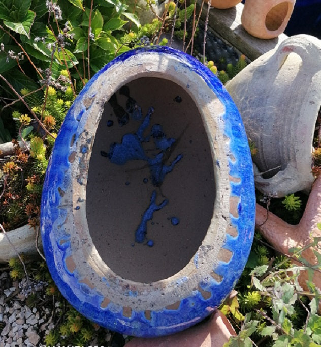 NEU !! Stein Ei Kugel oval aus frostfesten Steinzeug blau ca. 32 x 24 cm  Dekoration