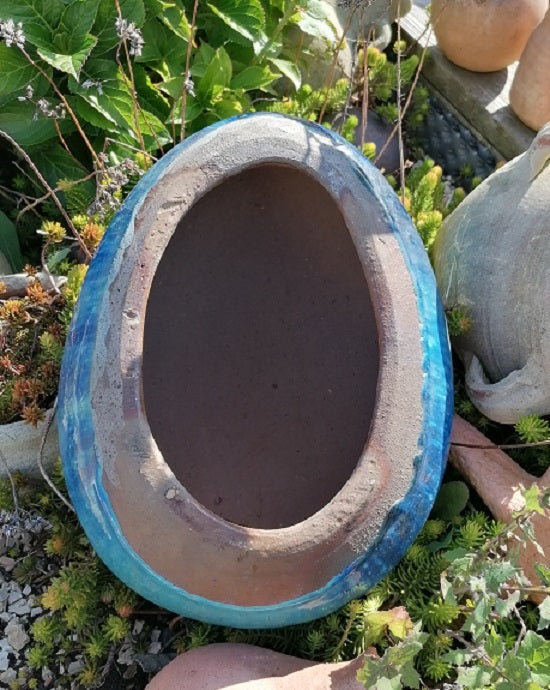 NEU !! Stein Ei Kugel oval aus frostfesten Steinzeug grünblau ca. 32 x 24 cm  Dekoration