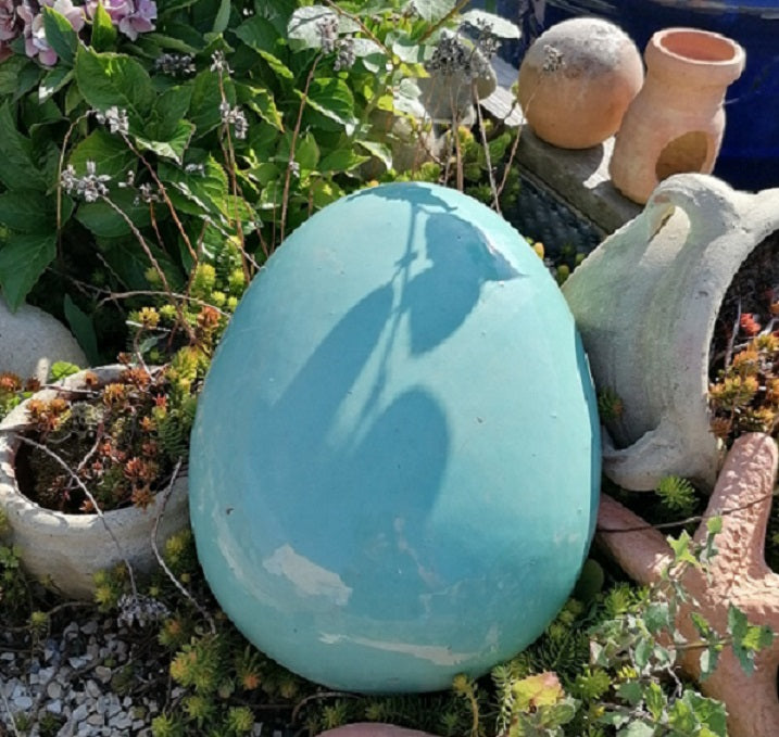 NEU !! Stein Ei Kugel oval aus frostfesten Steinzeug türkis ca. 32 x 24 cm  Dekoration