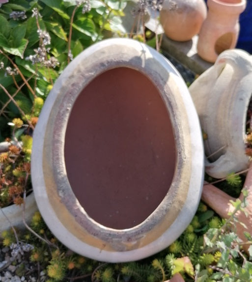 NEU !! Stein Ei Kugel oval aus frostfesten Steinzeug weiß ca. 32 x 24 cm  Dekoration